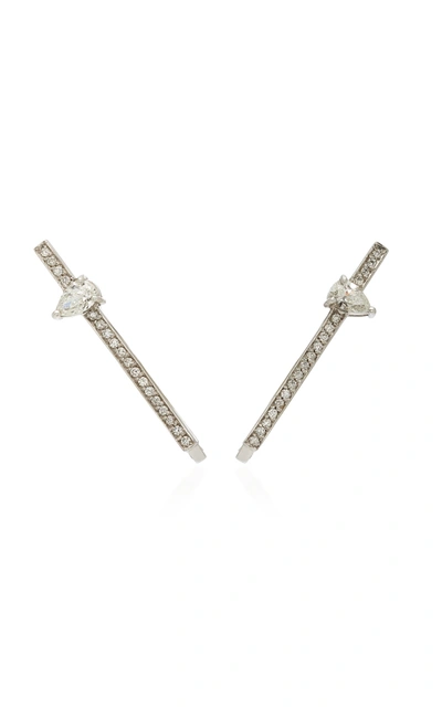 Jack Vartanian White Gold And Diamonds Line Earrings In Silver