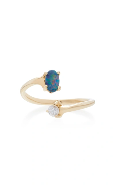 Eden Presley 14k Gold Boulder Opal And Diamond Ring In Blue