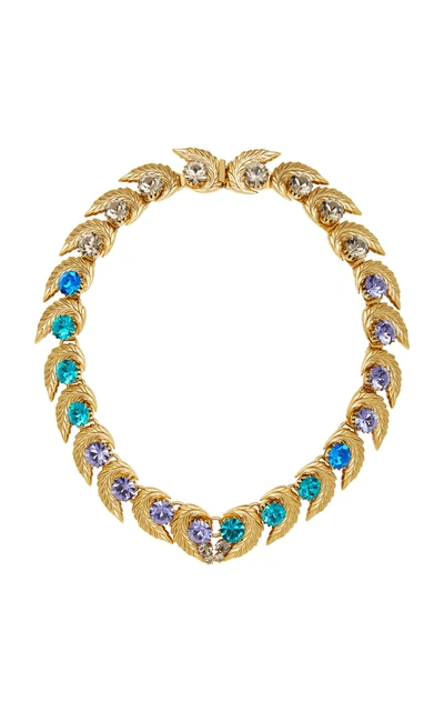 Nicole Romano 18k Gold-plated Leaf And Colored Crystal Necklace In Blue