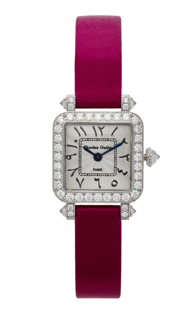 Charles Oudin 18k White Gold Diamond Mini Pansy Retro Watch In White