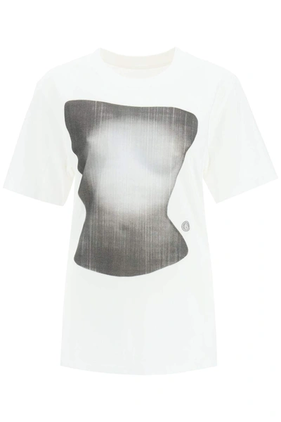 Mm6 Maison Margiela Cotton T-shirt With Silhouette Graphic Print In White
