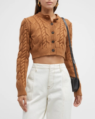 Frame Cropped Cable-knit Cardigan In Beige