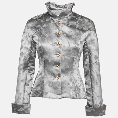 Pre-owned Emporio Armani Grey Floral Embroidered Button Front Jacket M