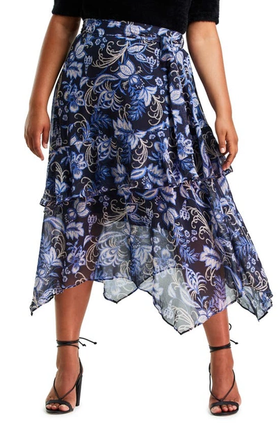 Estelle Siena Chintz Tiered Midi Skirt In Blue