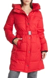 Sam Edelman Belted Longline Puffer Jacket In Red