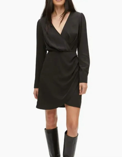 Michael Stars Mary Surplice Long Sleeve Faux Wrap Dress In Black