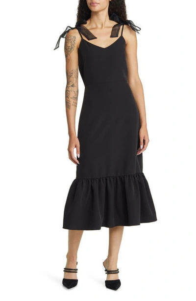 Lulus What A Gift Bow Strap Cocktail Midi Dress In Black