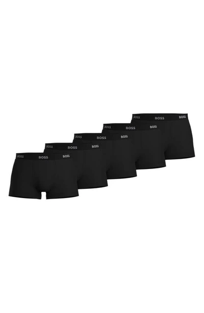 Hugo Boss Authentic Cotton Trunks, Pack Of 5 In Black