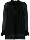 See By Chloé Pussy-bow Ruffled Cotton And Silk-blend Crepon Blouse In Black