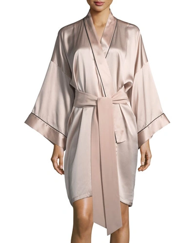 Olivia Von Halle Mini Oyster Short Silk Robe In Light Pink