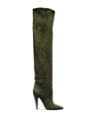 Saint Laurent Green Era 110 Suede Ruched Knee Boots In Army Green