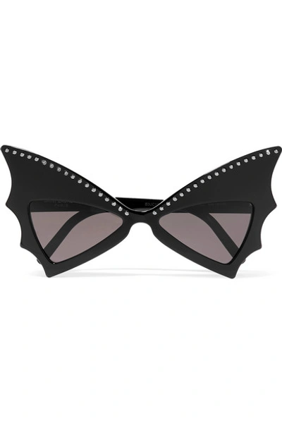 Saint Laurent Crystal-embellished Cat-eye Acetate Sunglasses In Black