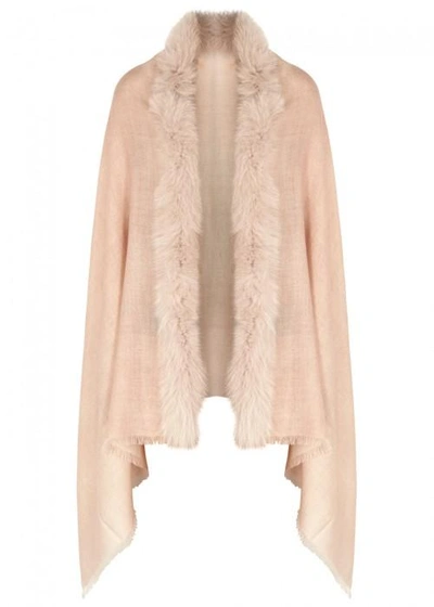 Ama Pure Pale Pink Fur-trimmed Wool Scarf