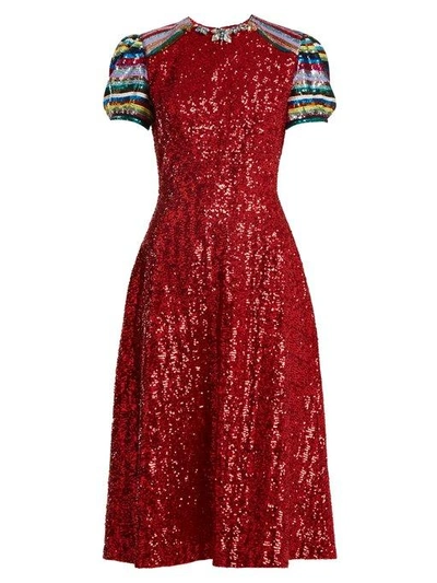Mary Katrantzou Robin Short-sleeved Sequin-embellished Dress In Red