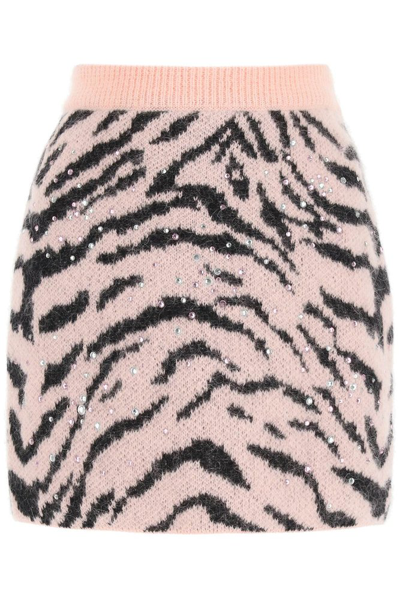 Alessandra Rich Mini Skirt With Zebra Motif And Crystals In Purple