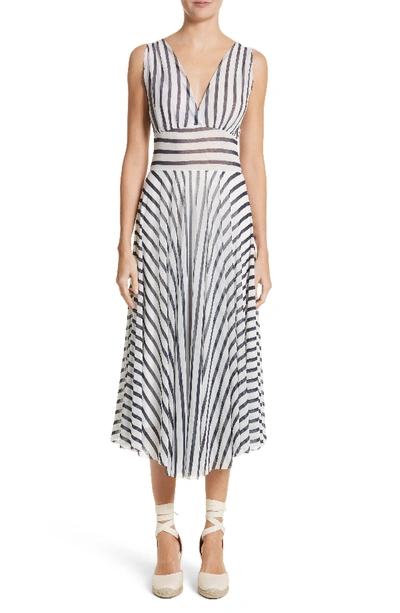 Fuzzi Striped Hollywood V-neck Dress In Cocco