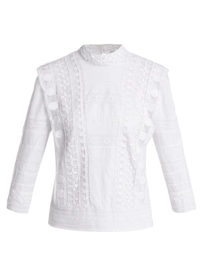 Sea Ila Crochet Lace-embroidered Cotton Blouse In White