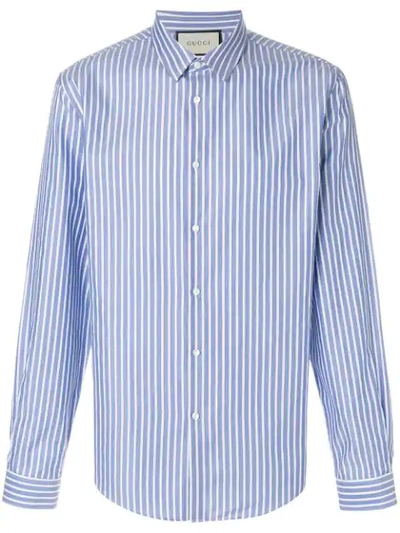 Gucci Bee Embroidered Stripe Dress Shirt In Blue