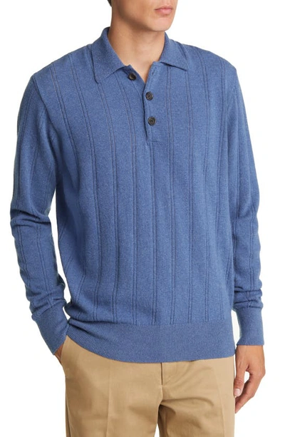 Oliver Spencer Pablo Slim-fit Ribbed Brushed-wool Polo Shirt In Blue