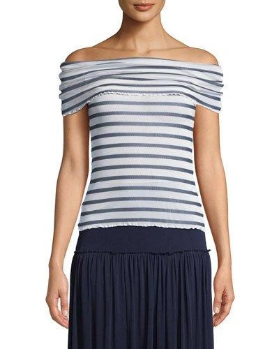 Fuzzi Striped Tulle Off-the-shoulder Top