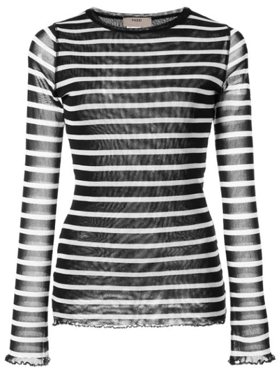 Fuzzi Sheer Striped Long-sleeve Top In Black