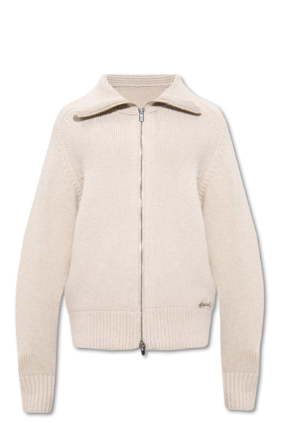 Jacquemus Le Cardigan Meunier Lambswool Blend Zip Sweater In Nude & Neutrals