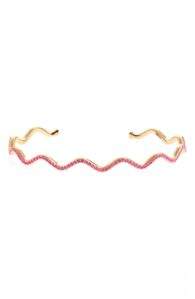 Sabine Getty Baby Memphis Solid Wave Pink Sapphire Wave Cuff In Gold/ Pink Sapphire