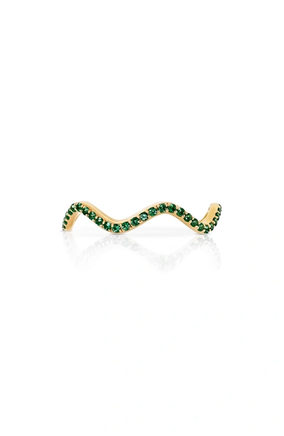 Sabine Getty Baby Memphis Tsavorite Wave Band Ring In Yellow Gold