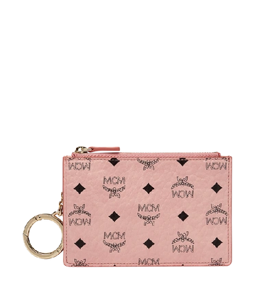 Mcm Canvas Logo Mini Key Pouch Bag In Soft Pink/gold