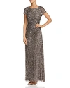 Adrianna Papell Sequin Cowl Back Gown In Lead