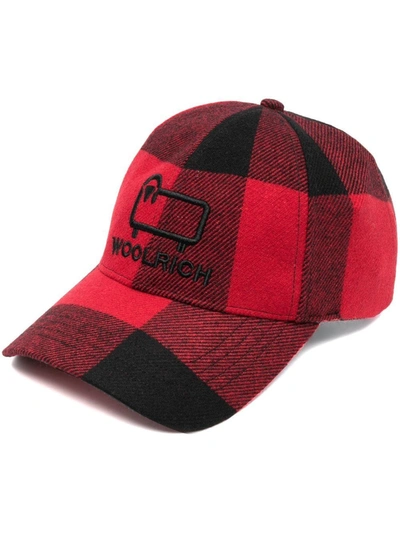 Woolrich Check-print Logo-embroidered Cap In Red