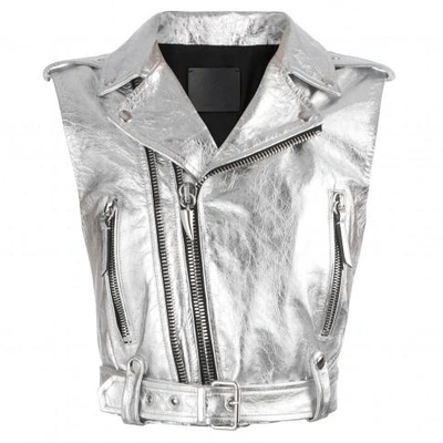 Giuseppe Zanotti - Leather Sleeveless Jacket Amelia Bright In Silver