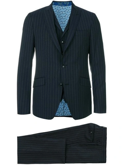 Etro Striped Three Piece Formal Suit - Blue
