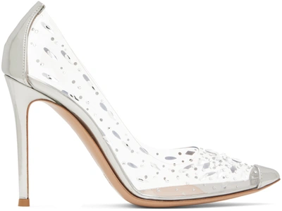 Gianvito Rossi Silver Halley High Heels With Rhinestones In Transparent