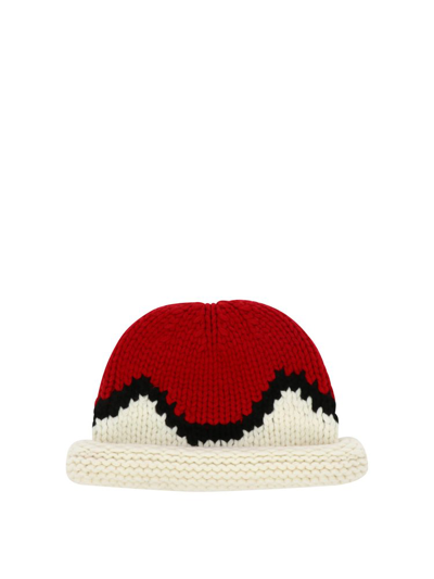 Kenzo Intarsia-knit Pattern Hat In Red