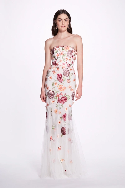 Marchesa Notte Floral Fit And Flare Gown In White