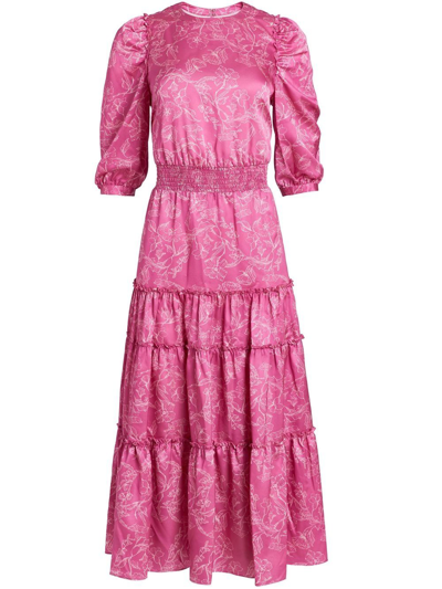 Marchesa Notte Tiered Ruffle Dress In Pink