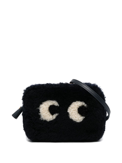 Anya Hindmarch Mini-eyes Faux-shearling Crossbody Bag In Black