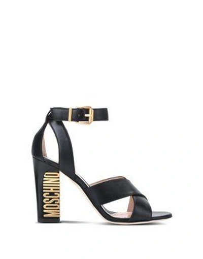 Moschino Women's Leather Logo Crisscross High-heel Sandals In Black