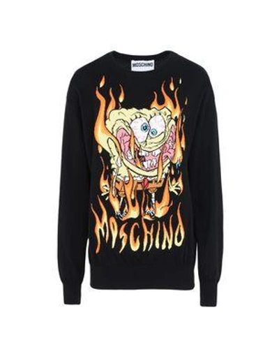 Moschino Long Sleeve Sweaters In Black