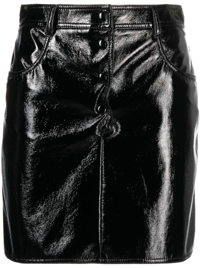 Msgm Shiny Leather-like Mini Skirt In Black
