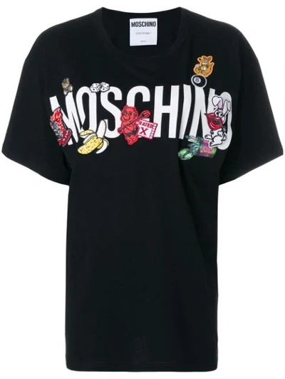 Moschino Cartoon Patches Cotton-jersey T-shirt In Black