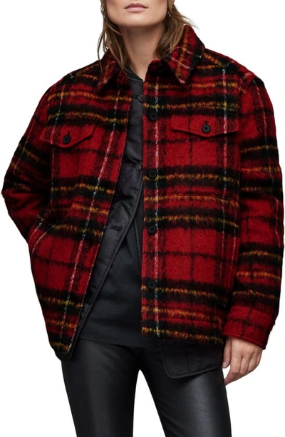 Allsaints Rosey Check Shirt Jacket In Red