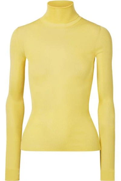 Calvin Klein 205w39nyc Ribbed Silk Turtleneck Sweater In Yellow
