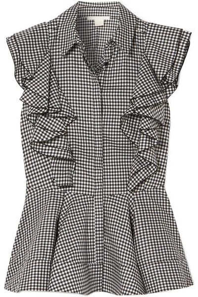 Antonio Berardi Ruffled Gingham Cotton Peplum Top In Black