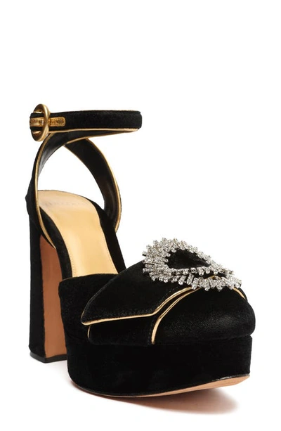 Alexandre Birman Madelina Velvet Crystal Platform Sandals In Black Oro Cristal