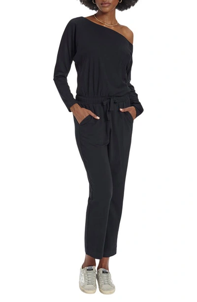 Splendid Illiana Off The Shoulder Drawstring Waist Jumpsuit In Black