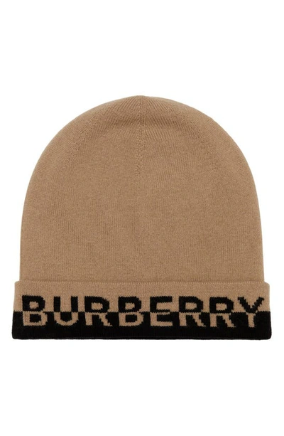 Burberry Core Cashmere Logo Beanie In Beige