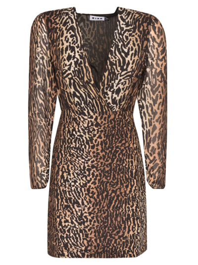 Rixo London Golden Leopard Stretch-silk Minidress In Brown