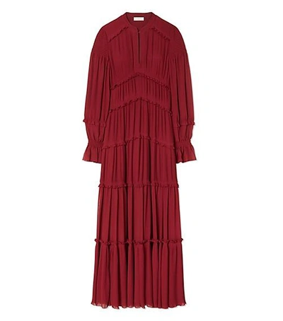 Tory Burch Stella Ruffled Pleated Chiffon Maxi Dress